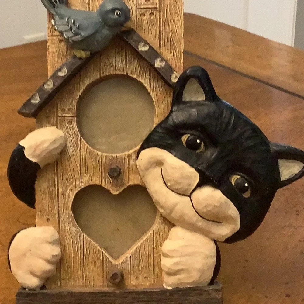 Whimsical Black Cat  Photo Frame - Heart Window